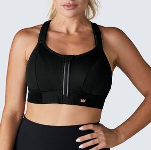 Shefit 1Luxe Ultimate Zip Front Sports Bra Black Adjustable Straps High Impact